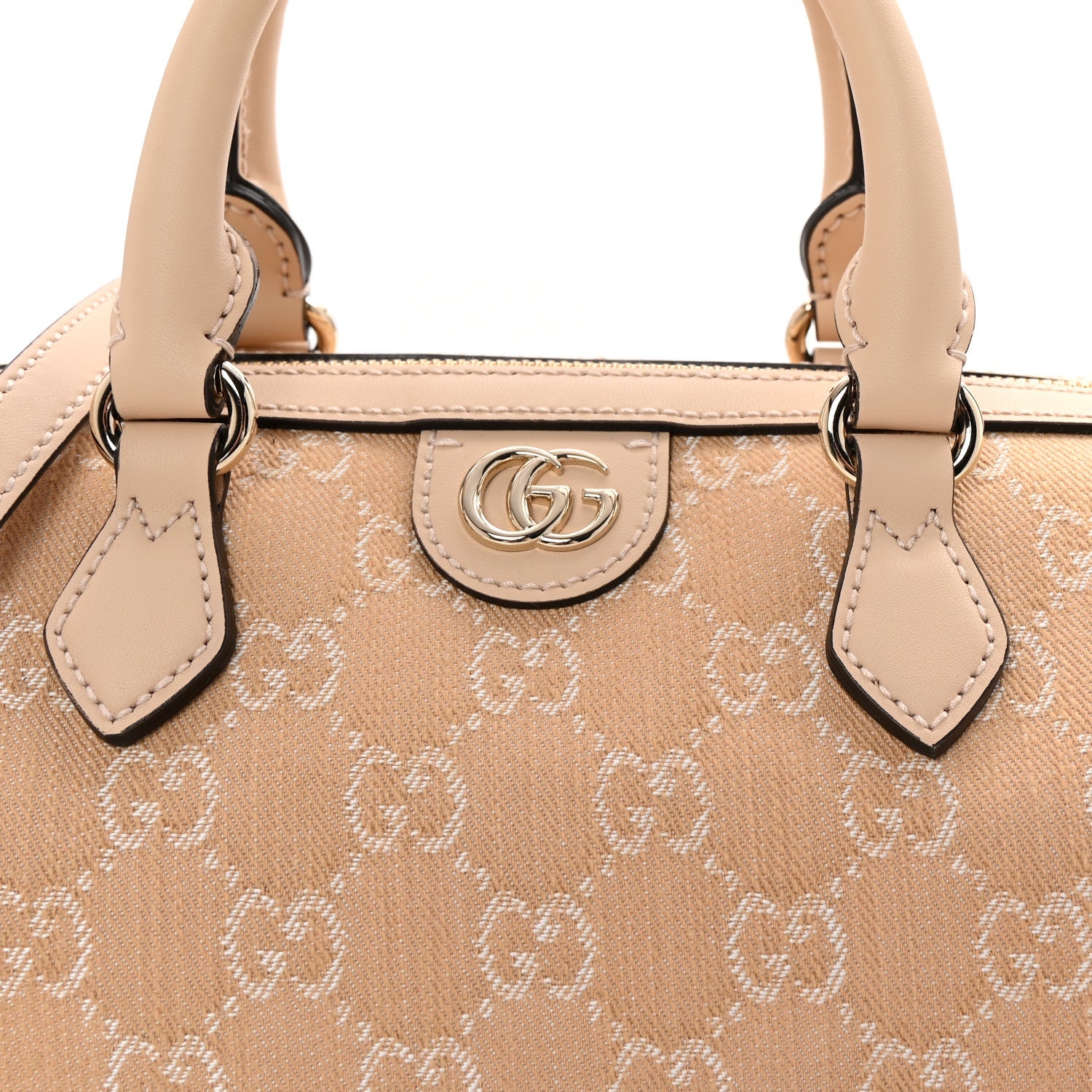 Gucci Summer Denim Calfskin GG Monogram Small Ophidia Top Handle Bag Souffle Rose