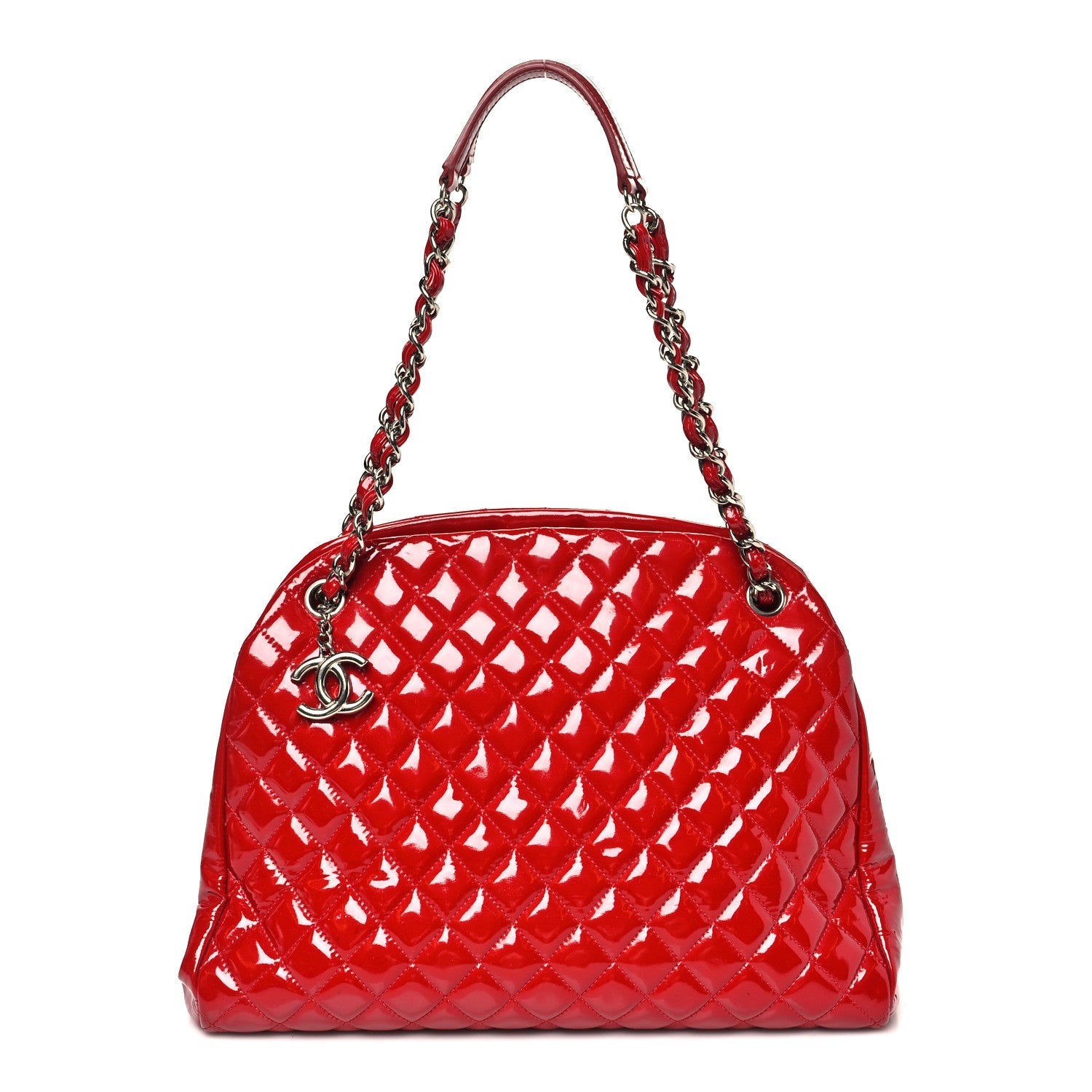 Chanel Patent Quilted Large Just Mademoiselle Bowling Bag Red