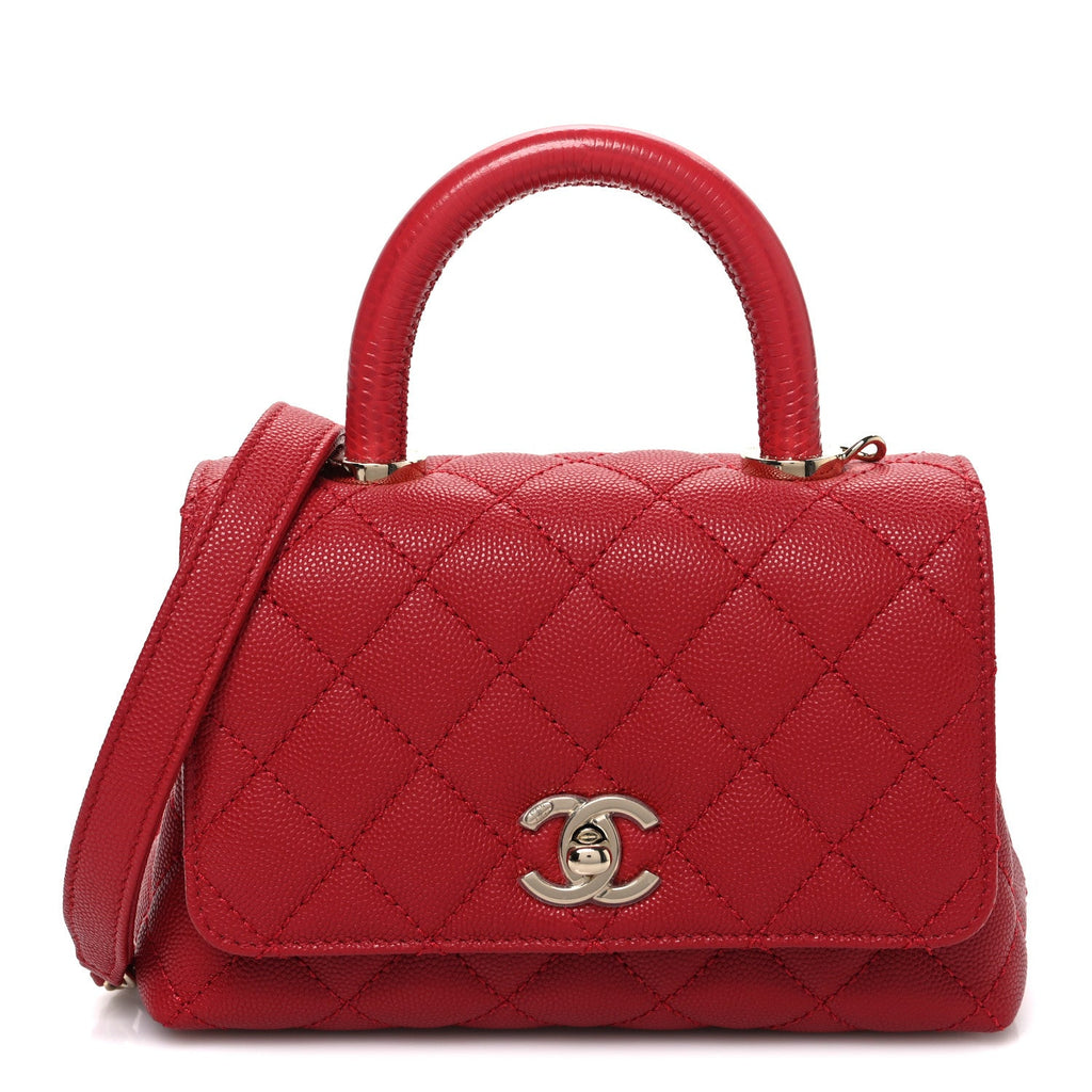 Chanel Caviar Quilted Extra Mini Coco Handle Flap Red