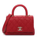Chanel Caviar Quilted Extra Mini Coco Handle Flap Red