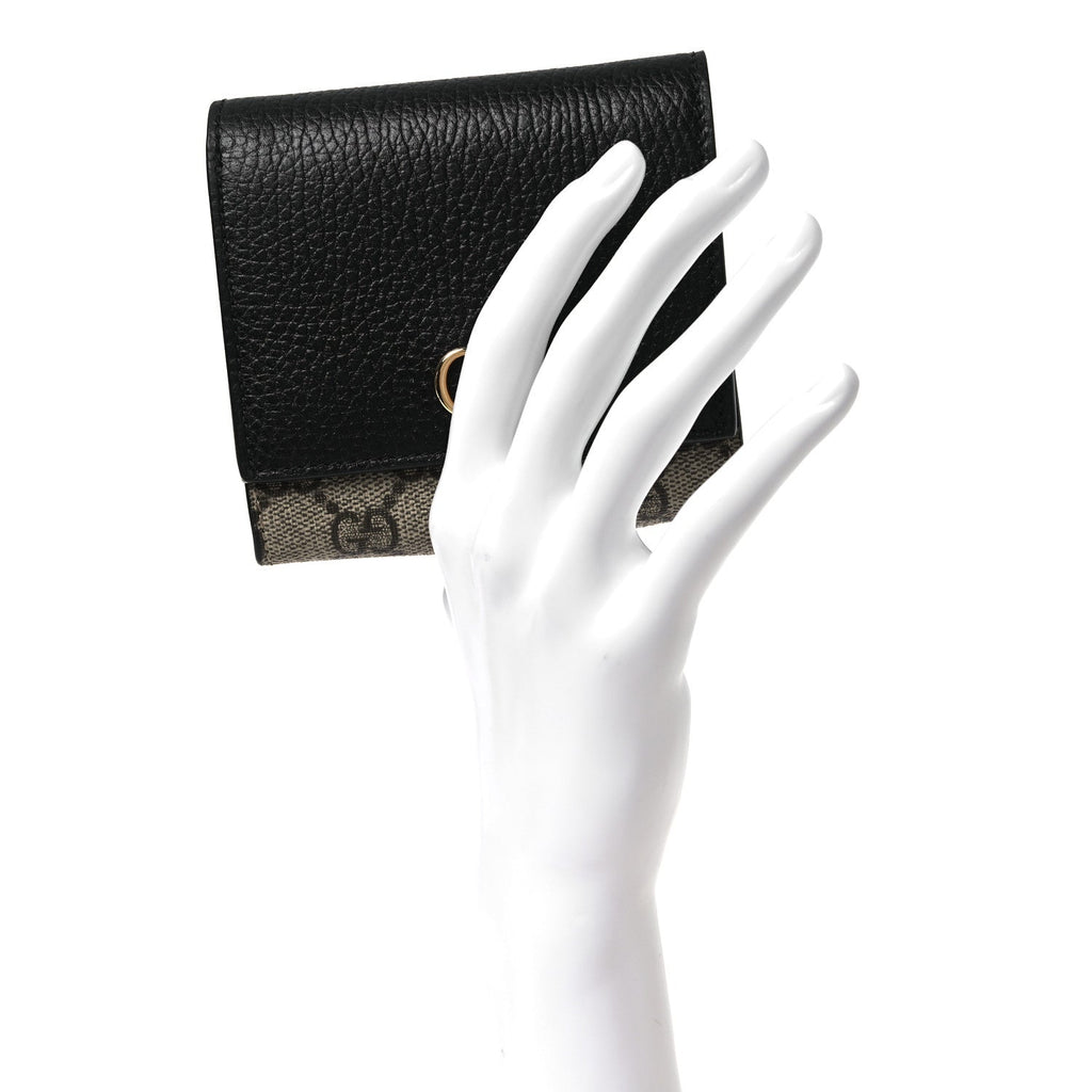 Gucci Dollar Calfskin GG Supreme Monogram Medium GG Marmont Wallet Black Beige Ebony