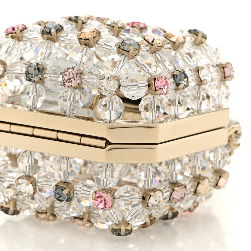 Chanel Metal Bead Crystal Minaudiere CC Mini Evening Bag Gold Multicolor
