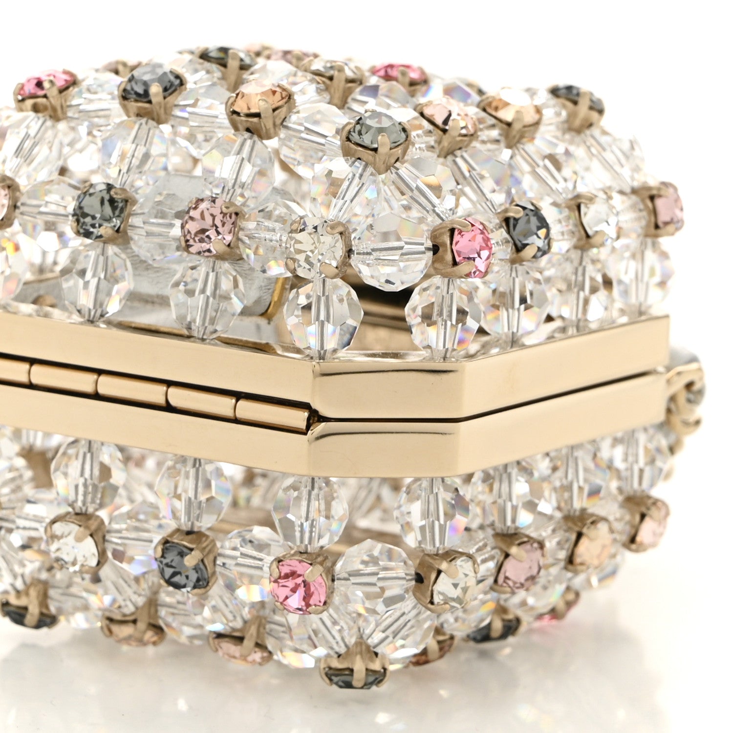 Chanel Metal Bead Crystal Minaudiere CC Mini Evening Bag Gold Multicolor