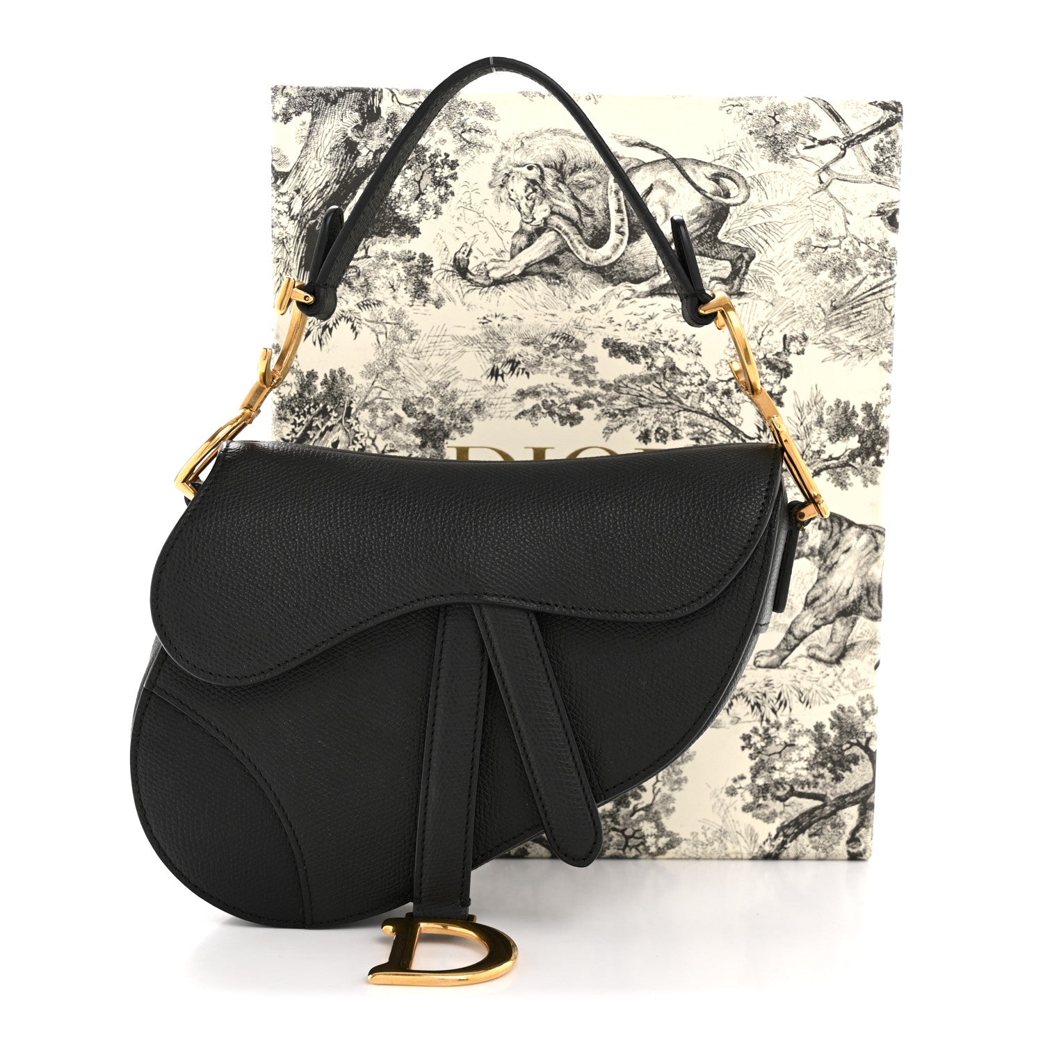 Christian Dior Grained Calfskin Mini Saddle Bag Black