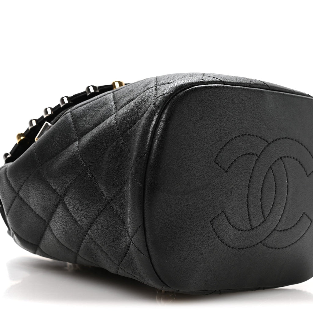 Chanel Lambskin Quilted Metallic Bubble Backpack Black