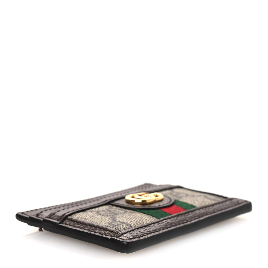 Gucci GG Supreme Monogram Textured Dollar Calfskin Ophidia Card Holder Beige Ebony New Acero