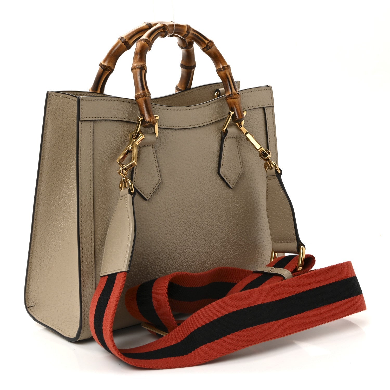 Gucci Textured Dollar Calfskin Web Small Diana Tote Bag Oatmeal Vintage Green