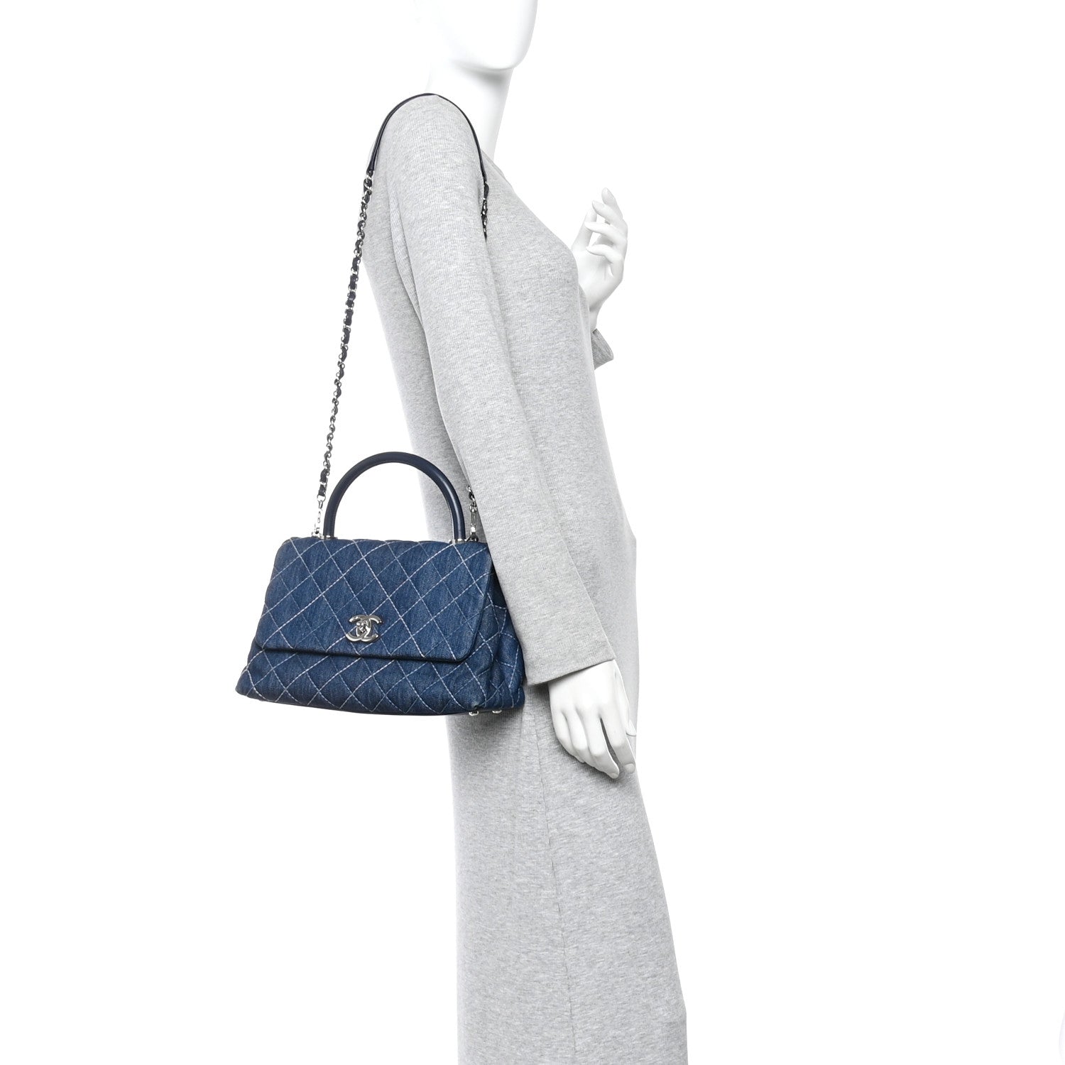 Chanel Denim Quilted Small Coco Handle Flap Blue