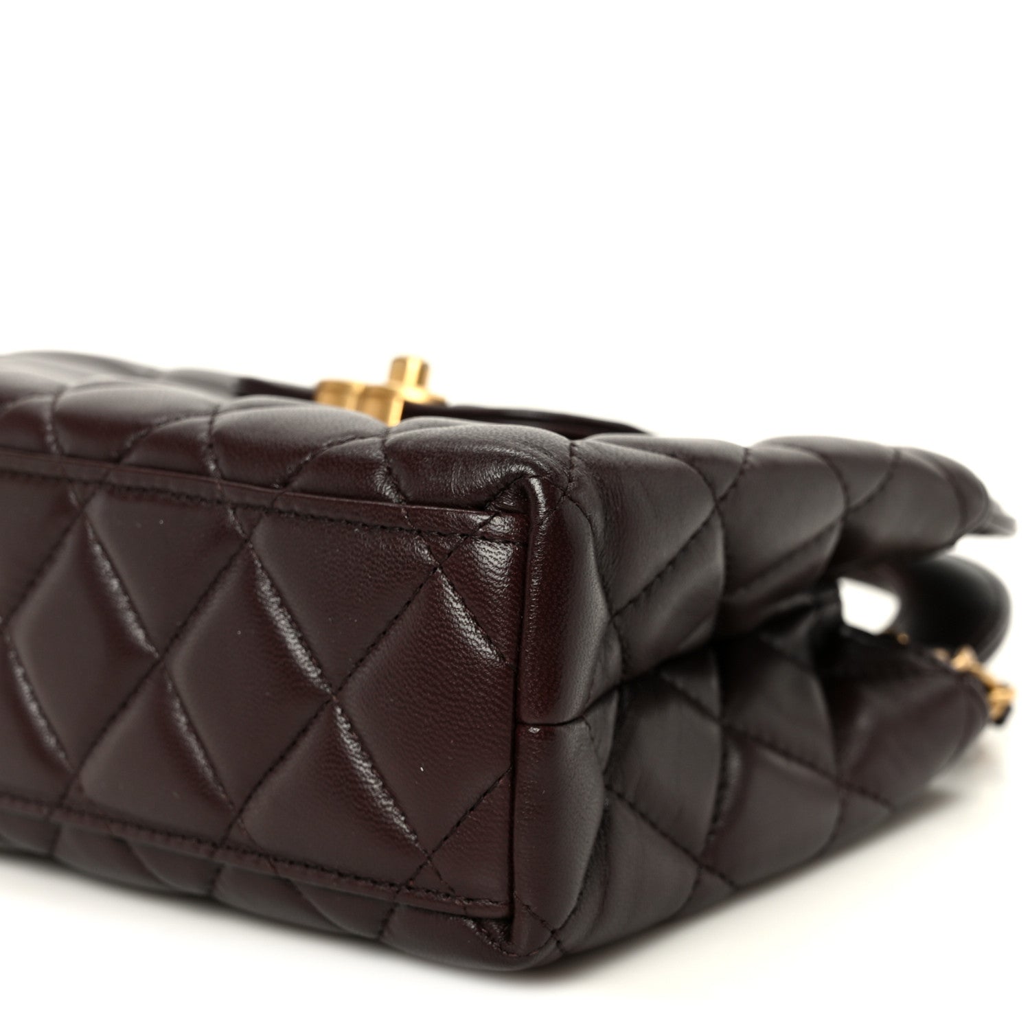 Chanel Shiny Aged Calfskin Quilted Nano Kelly Shopper Dark Brown