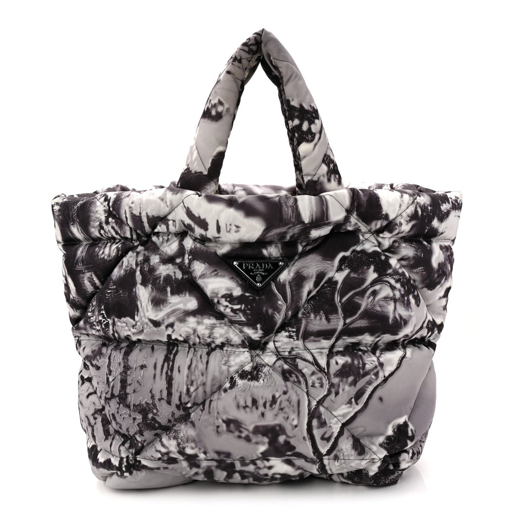 Prada Re-Nylon Padded Printed Medium Tote Bag Black White