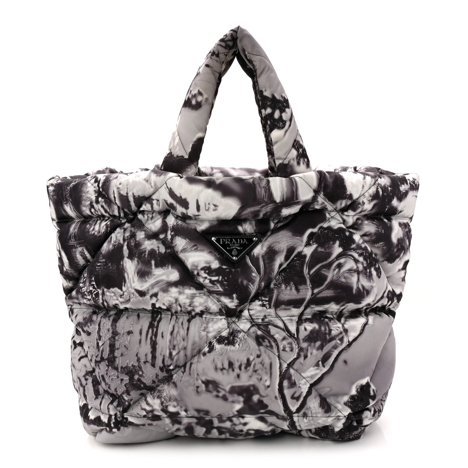 Prada Re-Nylon Padded Printed Medium Tote Bag Black White