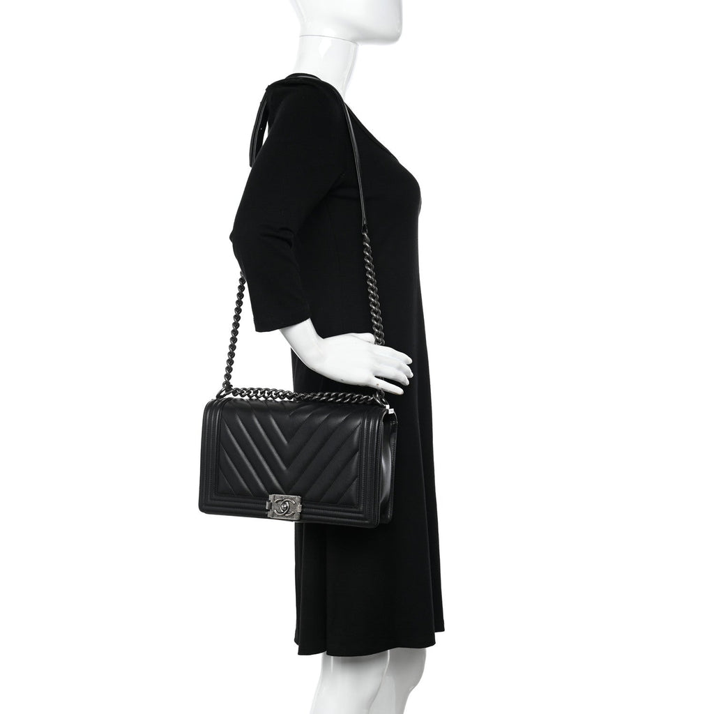 Chanel Calfskin Chevron Quilted New Medium Boy Flap Black