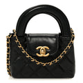 Chanel Shiny Aged Calfskin Quilted Mini Nano Kelly Shopper Black