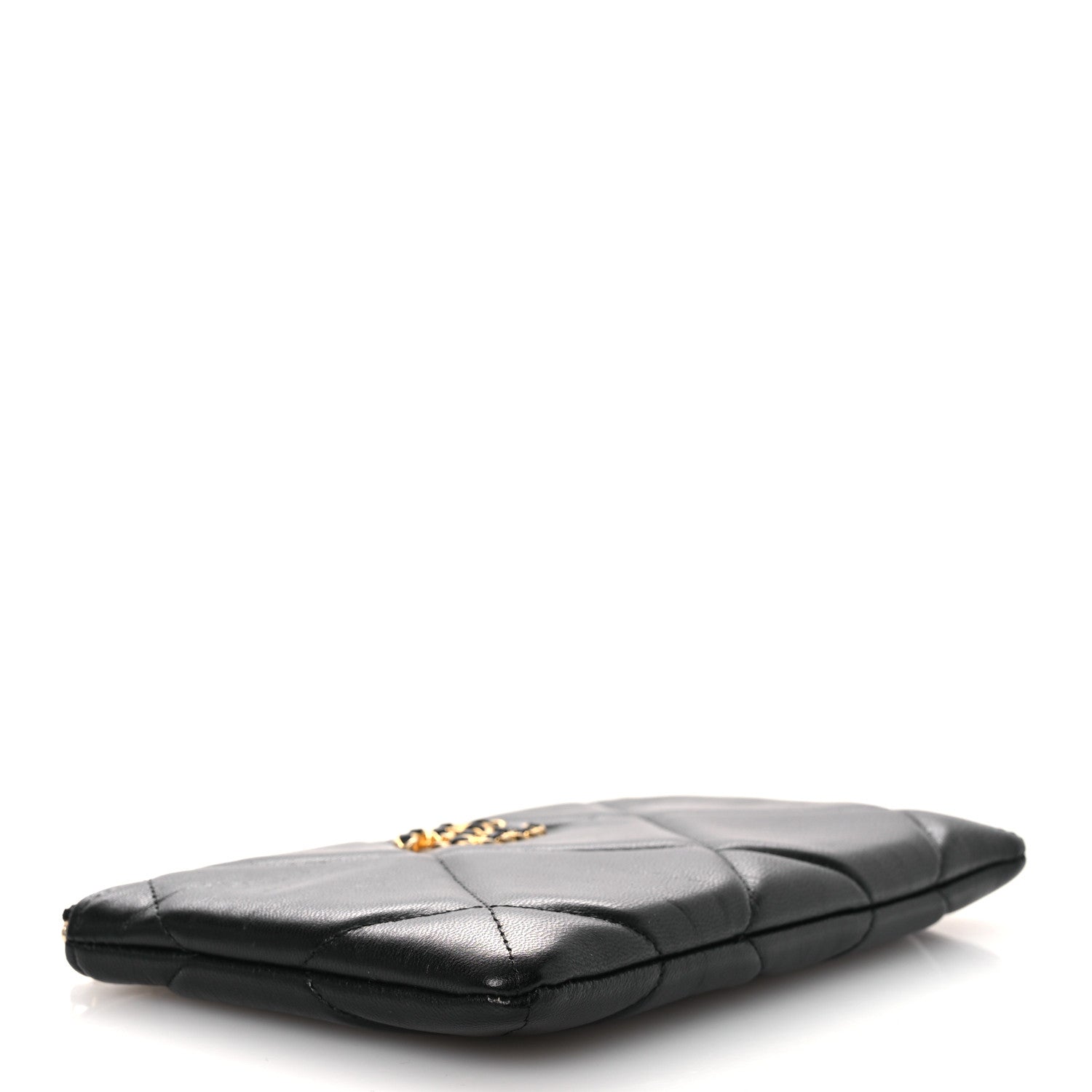 Chanel Shiny Goatskin Quilted Small Chanel 19 Pouch Black