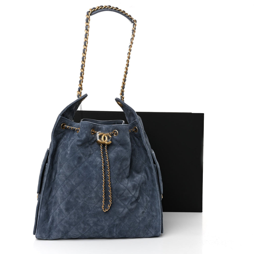 Chanel Suede Quilted Medium Chanel 25 Handbag Blue