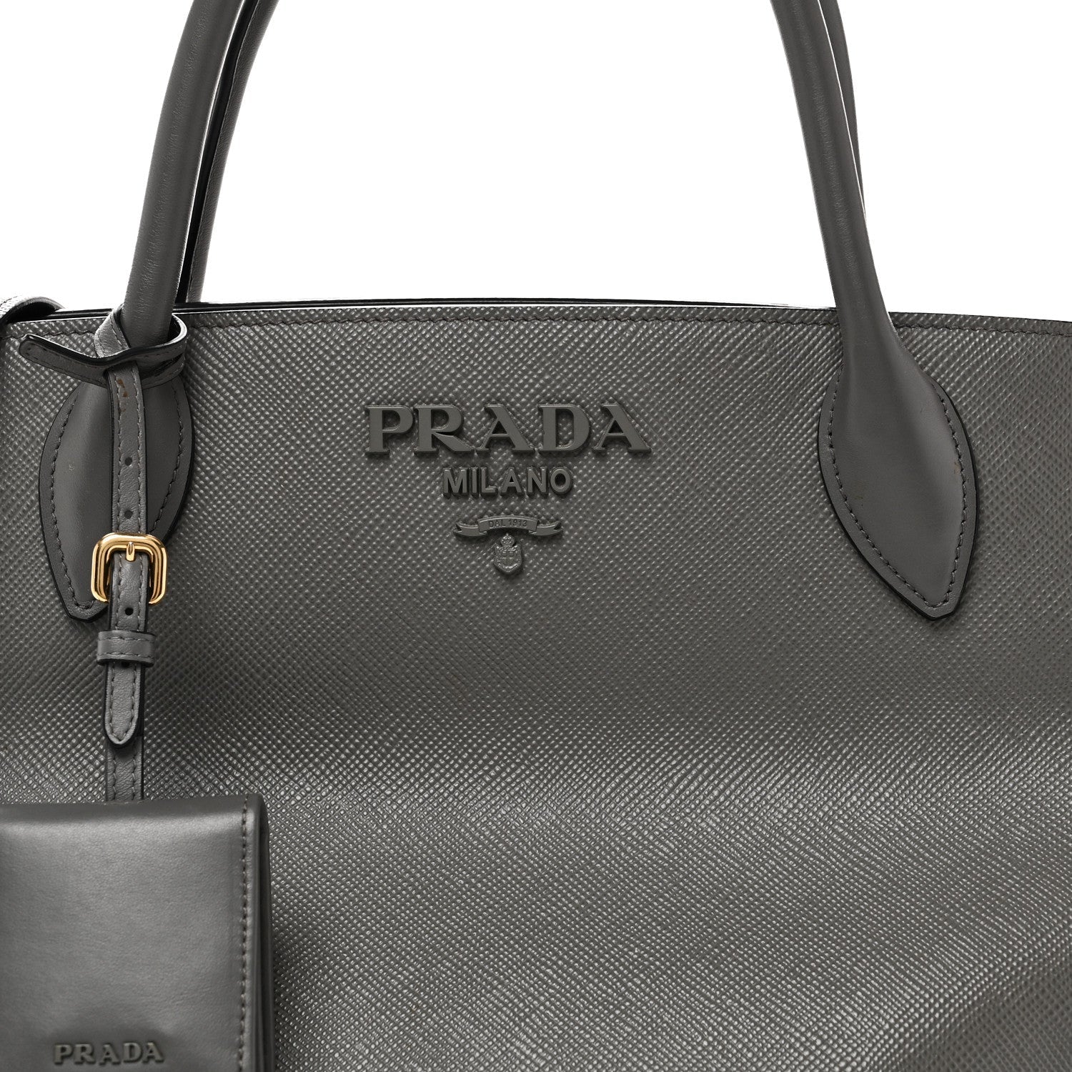 Prada Saffiano Cuir Calfskin Medium Monochrome Top Handle Tote Ardesia