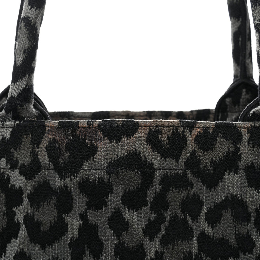Christian Dior Canvas Mizza Embroidered Large Leopard Book Tote Grey