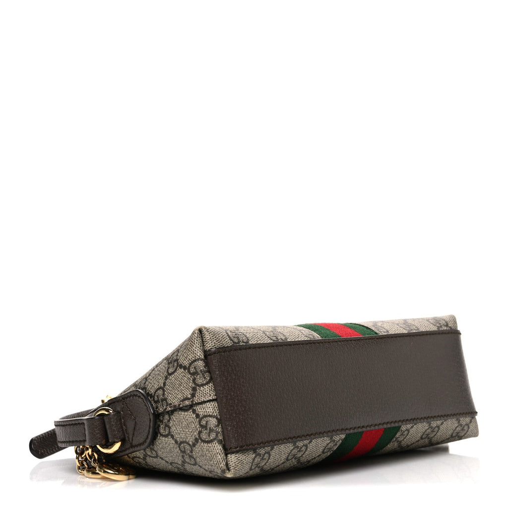 Gucci GG Supreme Monogram Textured Dollar Calfskin Web Small Ophidia Dome Shoulder Bag Beige Ebony New Acero