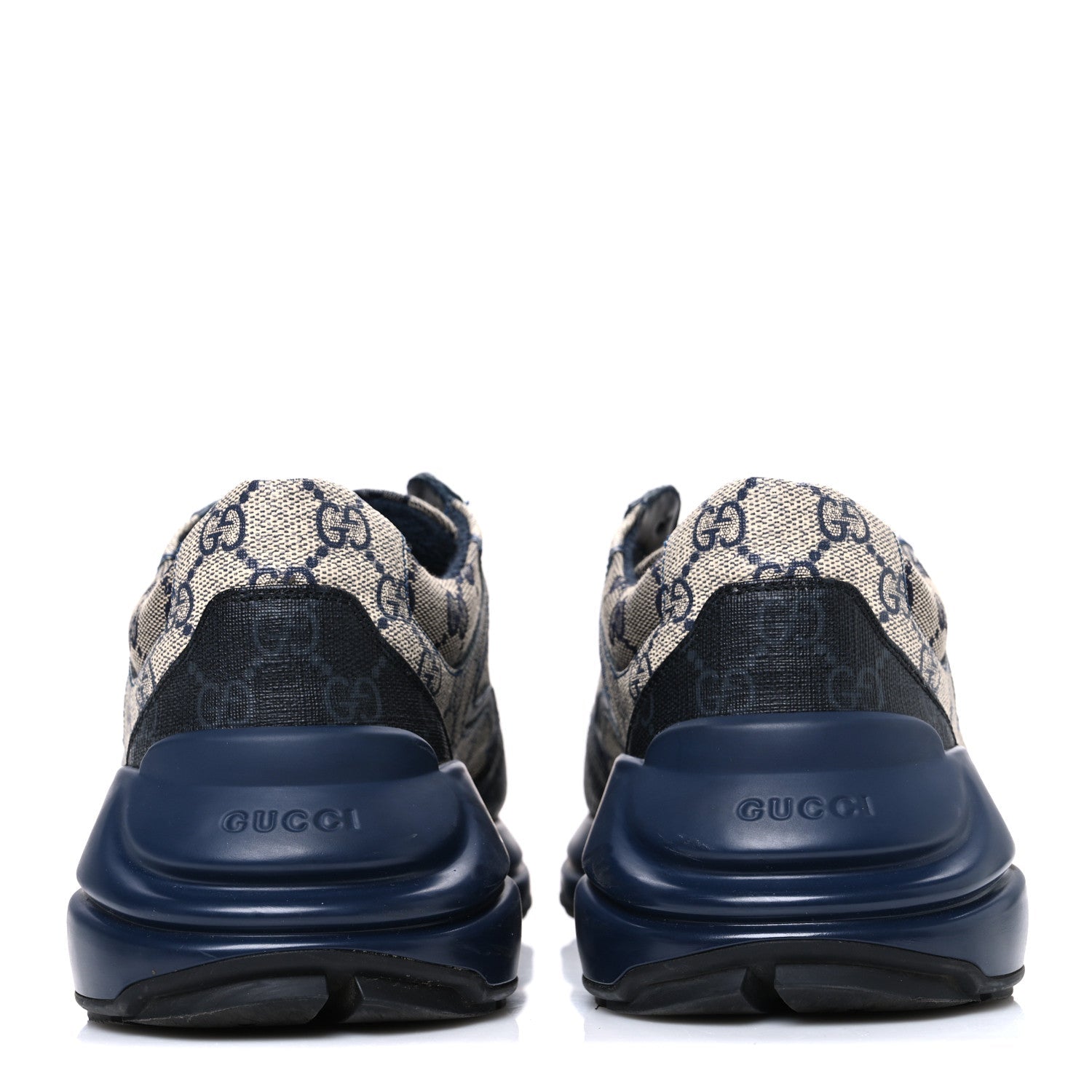 Gucci GG Supreme Monogram Mens Rhyton Sneakers 8.5 Beige Black Blue