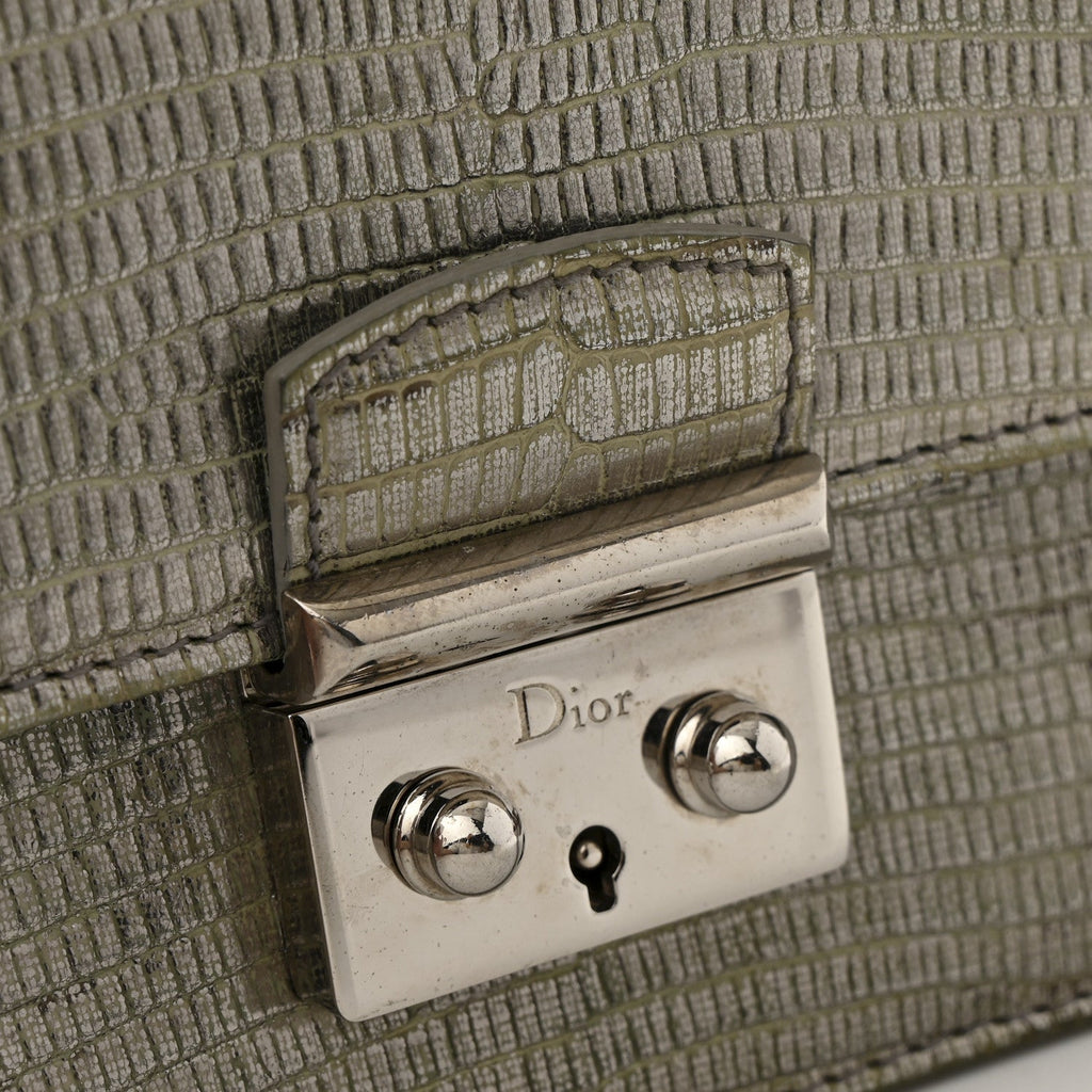 Christian Dior Metallic Lizard Miss Dior Promenade Pouch Gunmetal