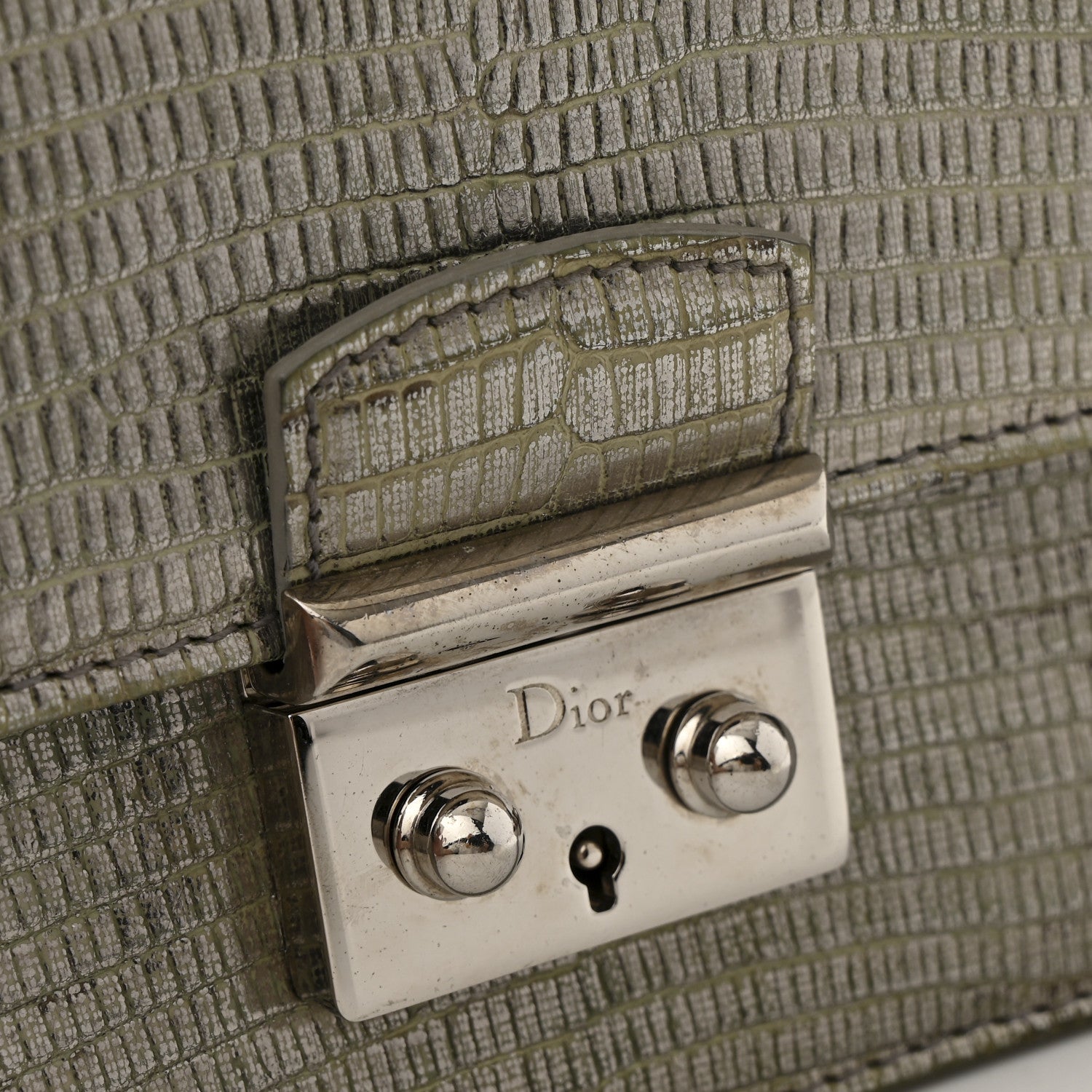 Christian Dior Metallic Lizard Miss Dior Promenade Pouch Gunmetal