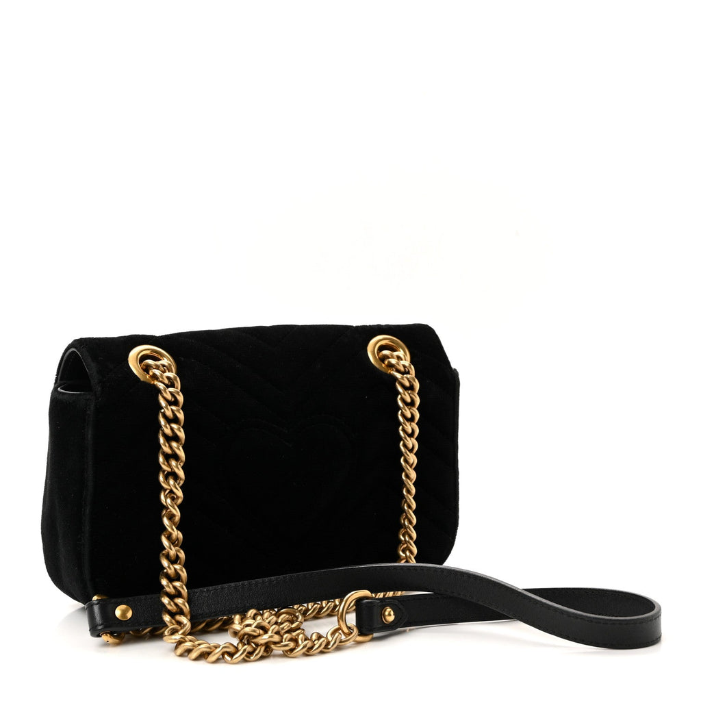 Gucci Velvet Matelasse Mini GG Marmont Shoulder Bag Black