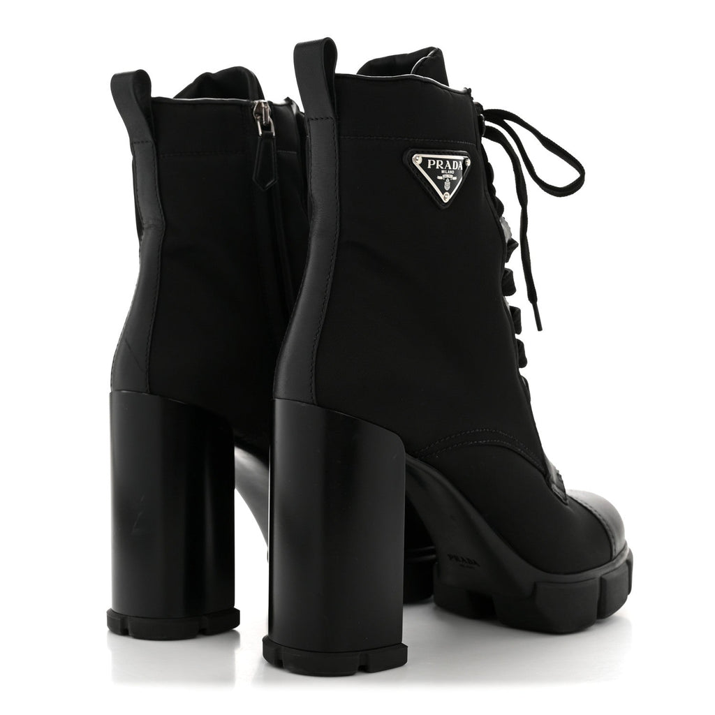 Prada Spazzolato Re-Nylon Metal Triangle Logo 110mm Ankle Boots 40 Black