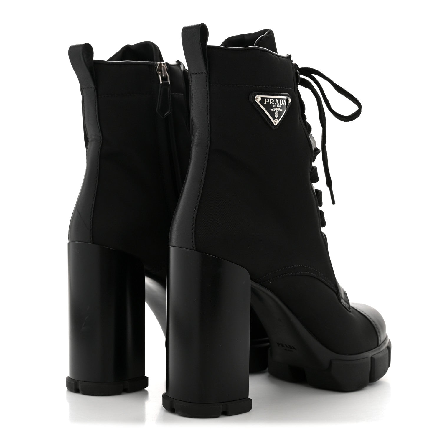 Prada Spazzolato Re-Nylon Metal Triangle Logo 110mm Ankle Boots 40 Black