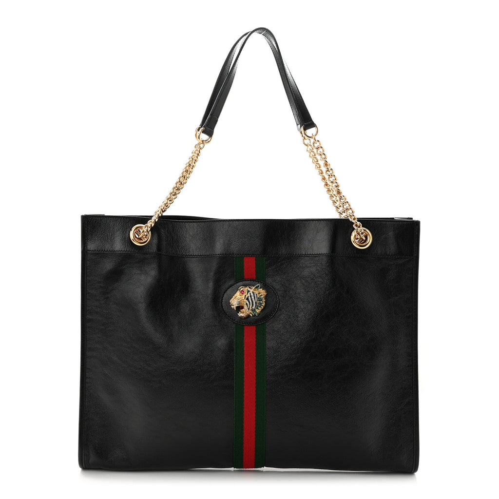 Gucci Calfskin Large Rajah Chain Tote Black