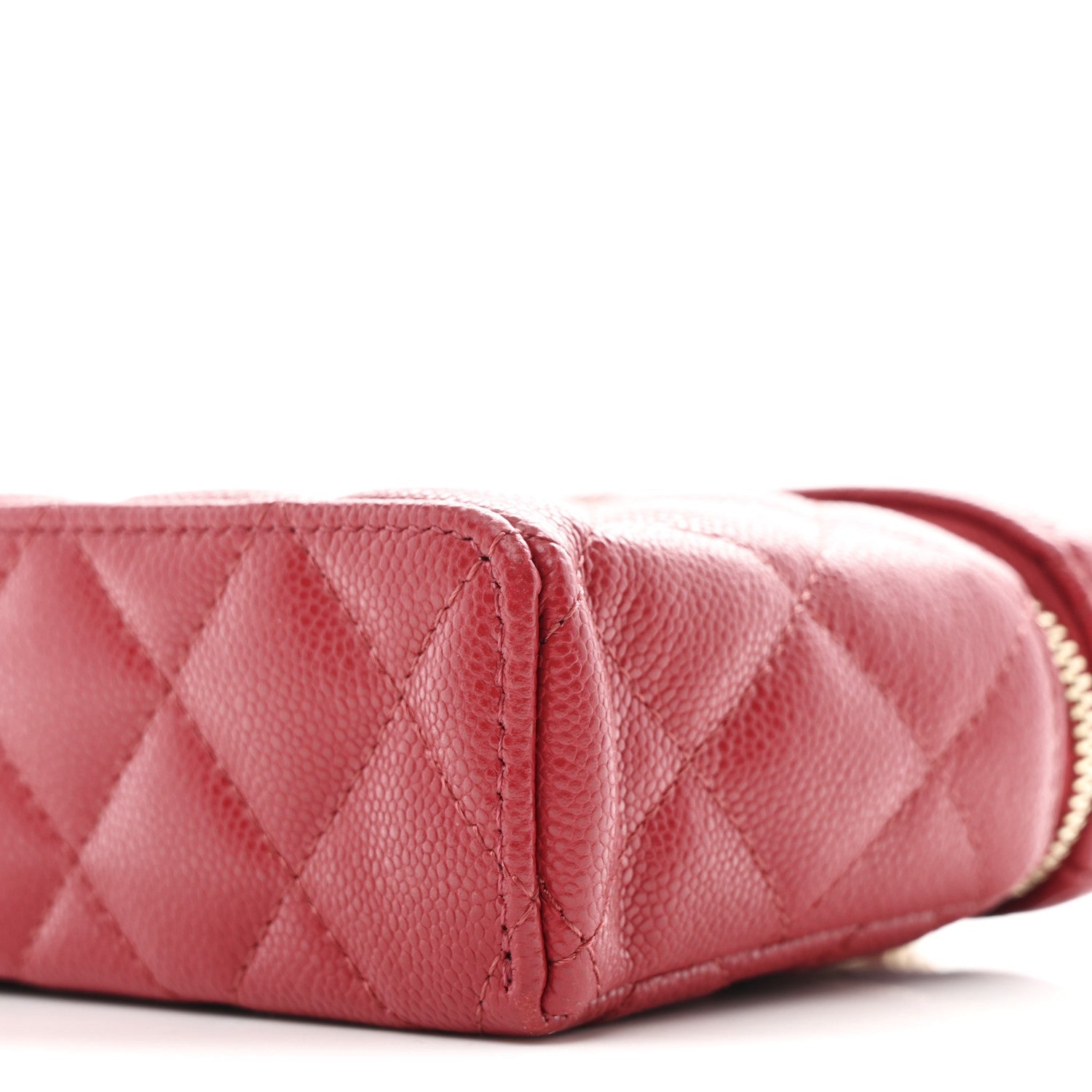 Chanel Caviar Quilted Top Handle Slim Vanity With Chain Red