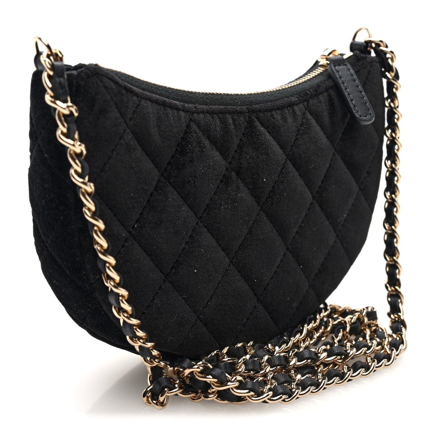 Chanel Velvet Crystal Quilted Chain Hobo Black