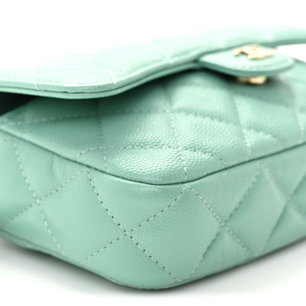 Chanel Caviar Quilted Flap Phone Holder With Chain Turquoise
