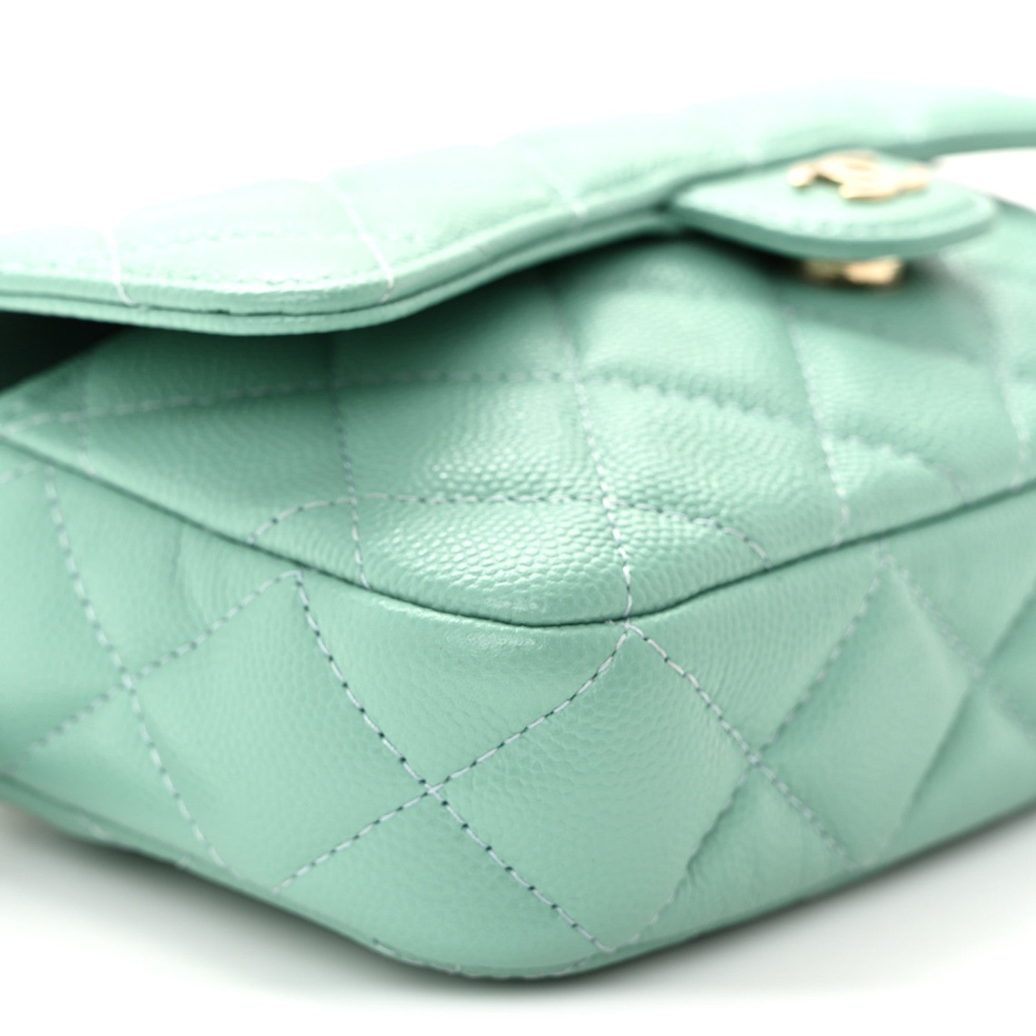 Chanel Caviar Quilted Flap Phone Holder With Chain Turquoise