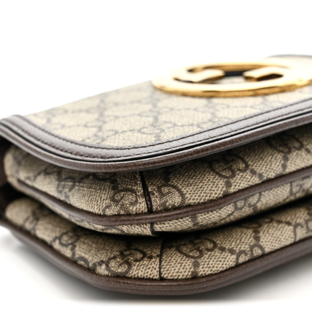 Gucci GG Supreme Monogram Textured Dollar Calfskin Mini Blondie Chain Shoulder Flap Bag Beige Ebony New Acero
