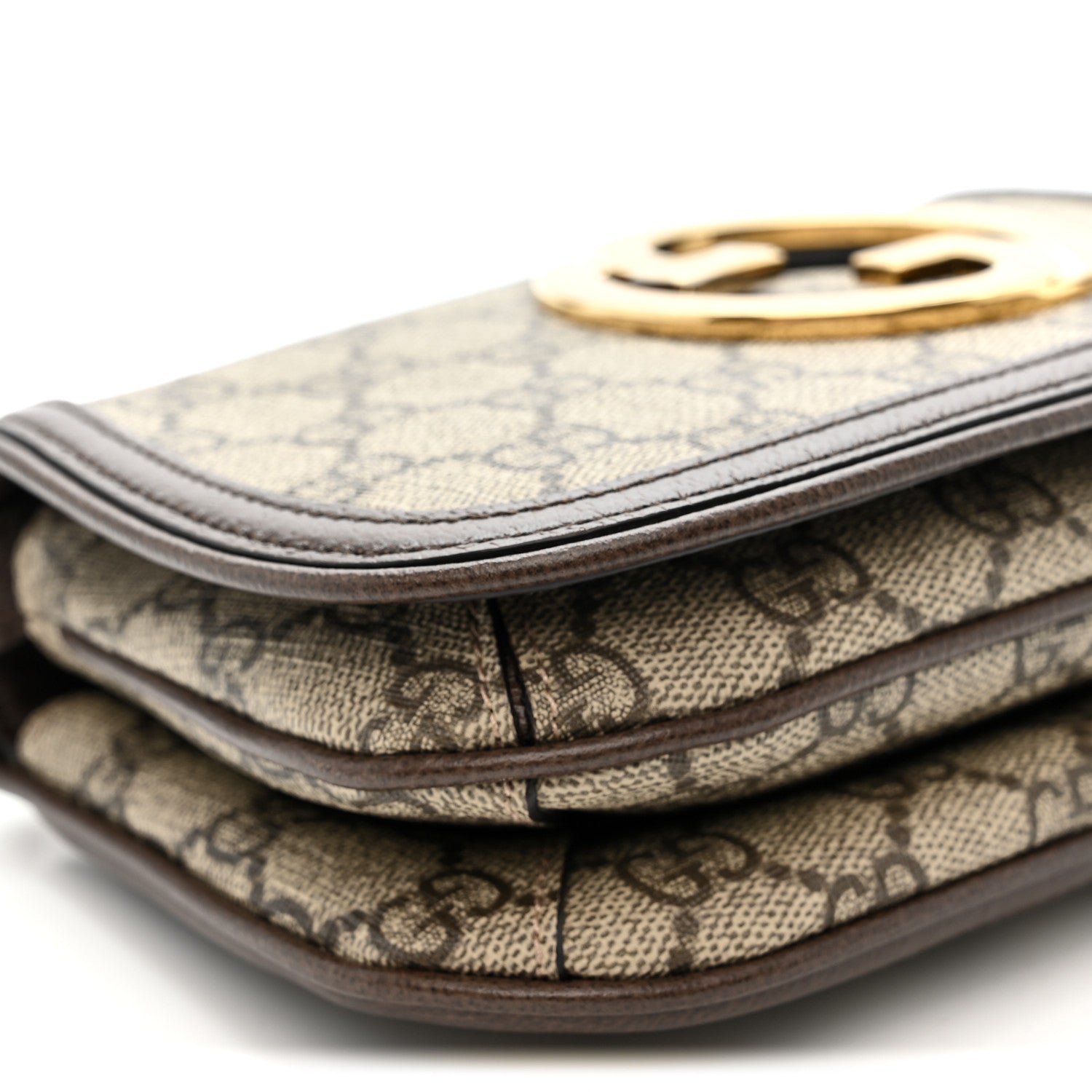 Gucci GG Supreme Monogram Textured Dollar Calfskin Mini Blondie Chain Shoulder Flap Bag Beige Ebony New Acero