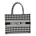 Christian Dior Canvas Macro Houndstooth Embroidered Medium Book Tote Black White