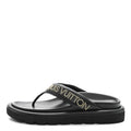 Louis Vuitton Calfskin Logo Studded Pillow Flat Thong Sandals 35 Black