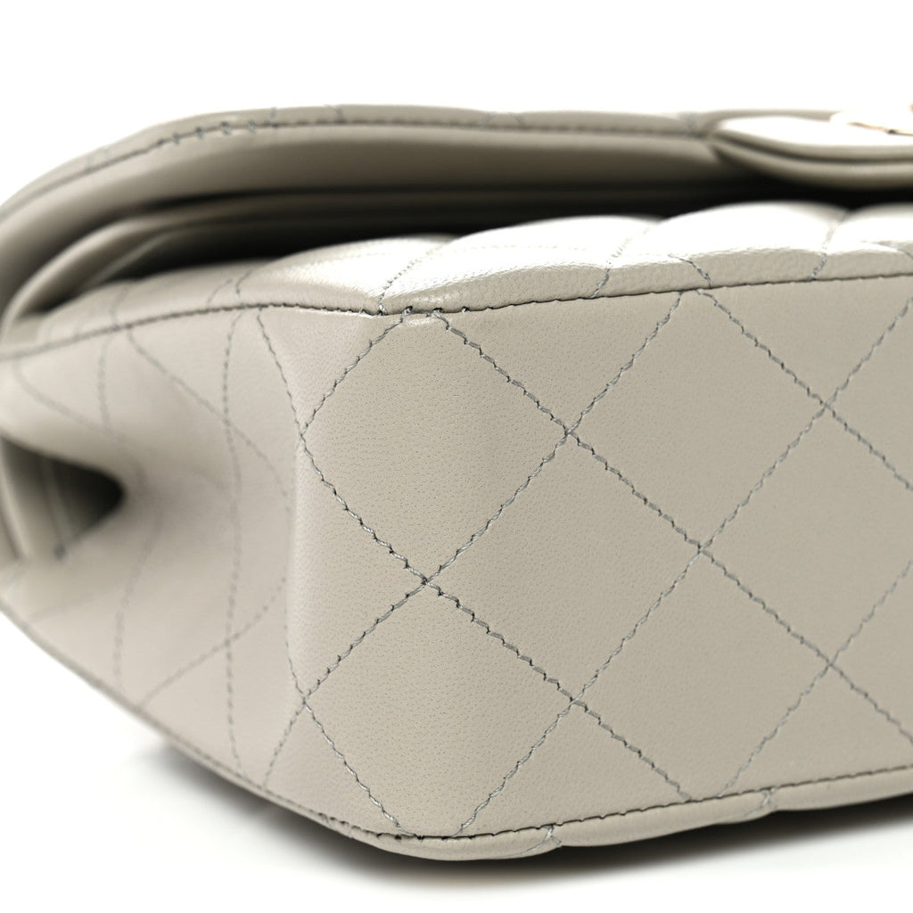 Chanel Lambskin Quilted Small Double Flap Grey