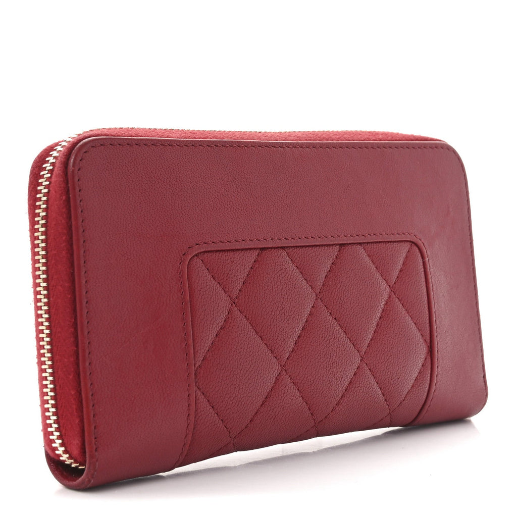 Chanel Sheepskin Quilted Medium Mademoiselle Vintage Zip Around Wallet Red
