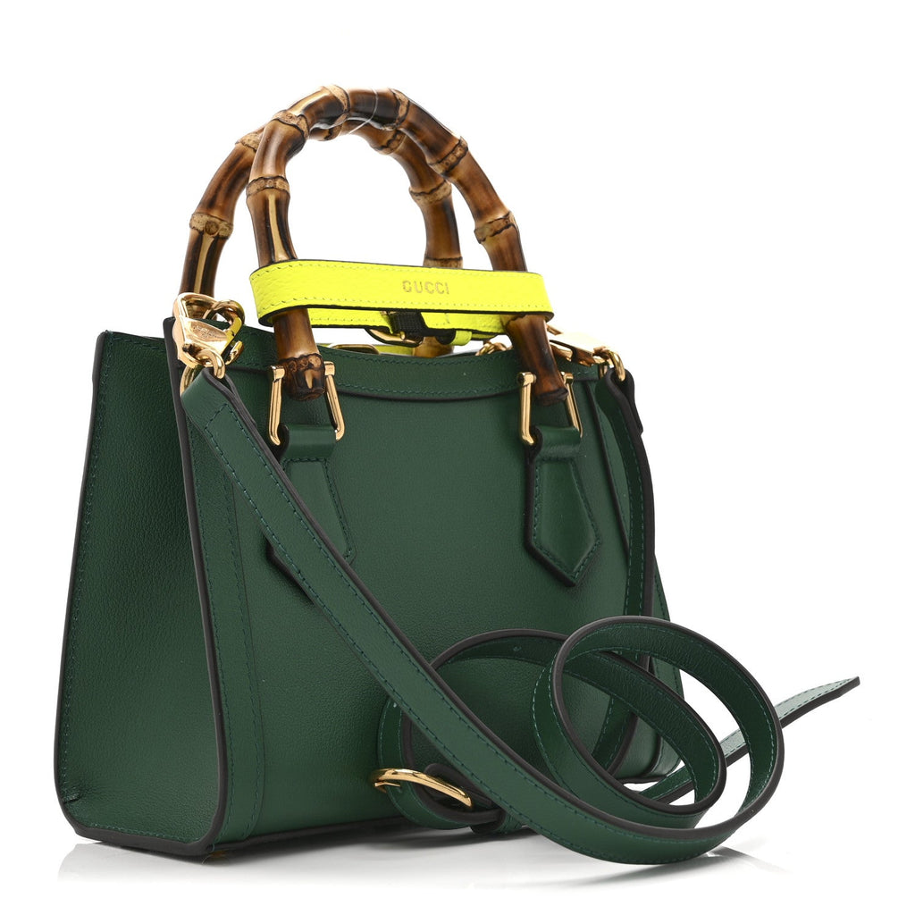 Gucci Wonka Grain Calfskin Mini Diana Tote Bag Green Yellow Fluo