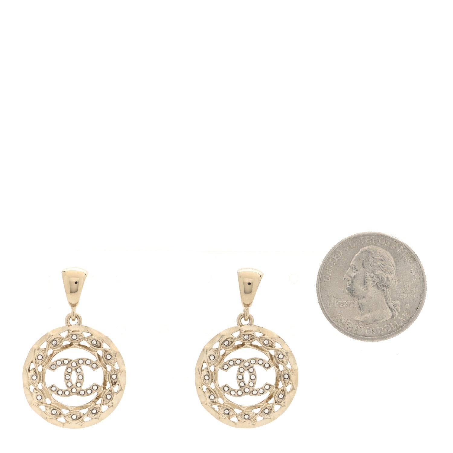 Crystal CC Round Drop Earrings Gold