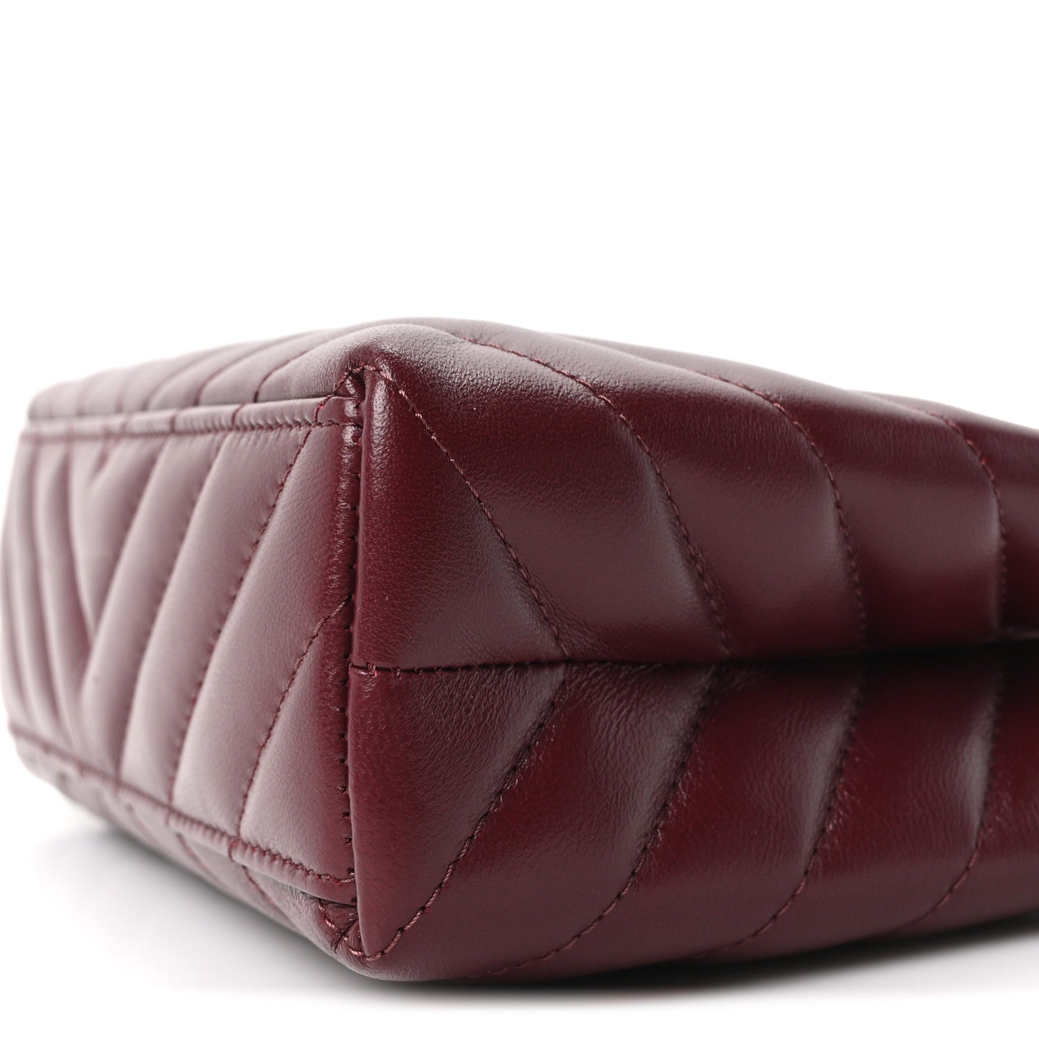 Chanel Shiny Lambskin Chevron Quilted Nano Kelly Shopper Dark Burgundy