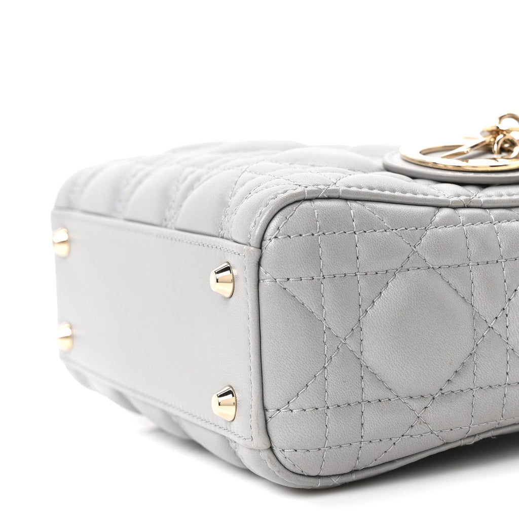 Christian Dior Lambskin Cannage Mini Lady Dior Gray Opaline