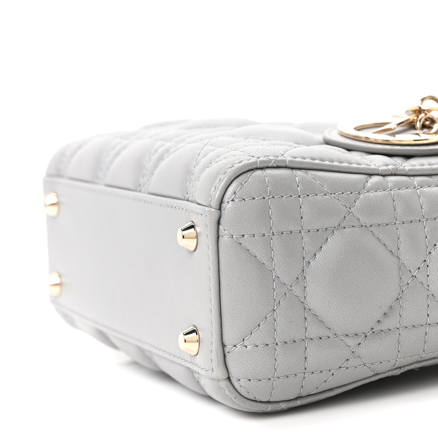 Christian Dior Lambskin Cannage Mini Lady Dior Gray Opaline