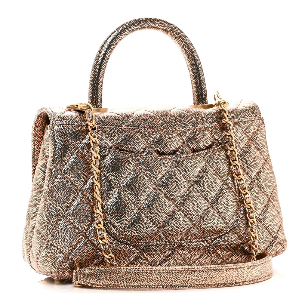 Chanel Metallic Caviar Quilted Mini Coco Handle Flap Gold
