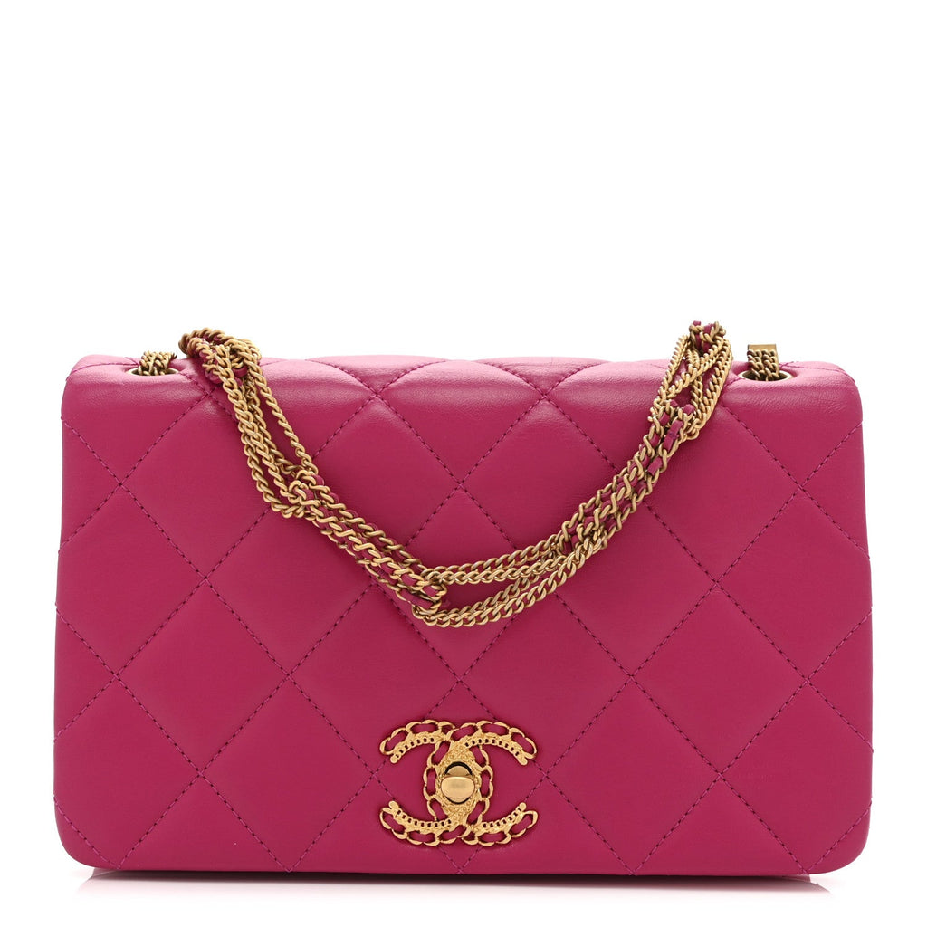Chanel Lambskin Quilted On And On Small Chain Flap Fuchsia