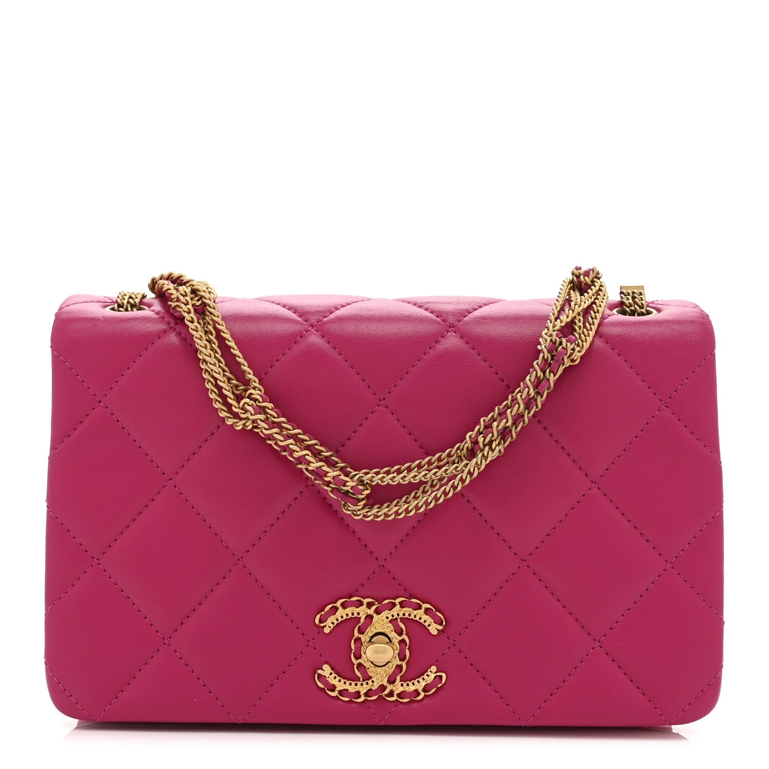 Chanel Lambskin Quilted On And On Small Chain Flap Fuchsia
