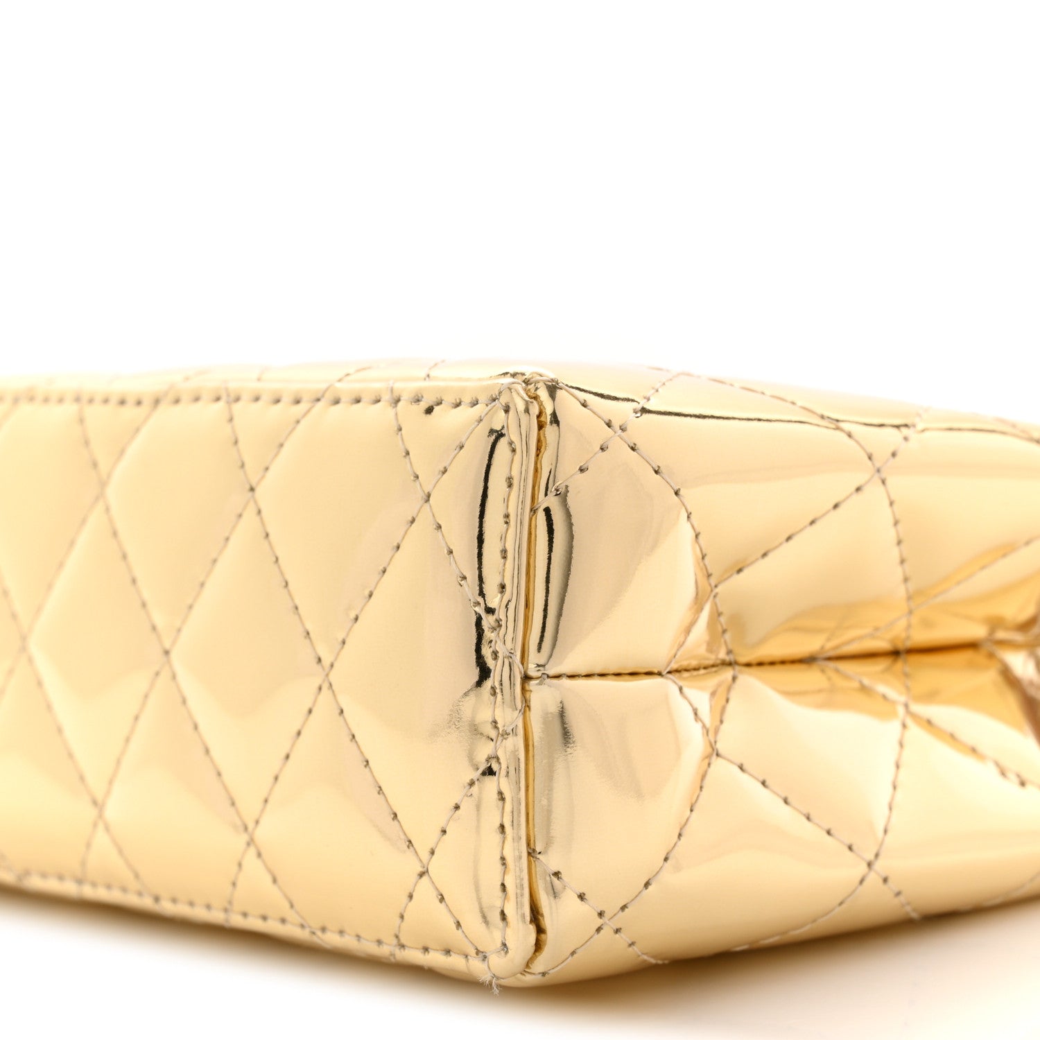 Chanel Mirror Calfskin Metallic Calfskin Quilted Nano Kelly Shopper Gold
