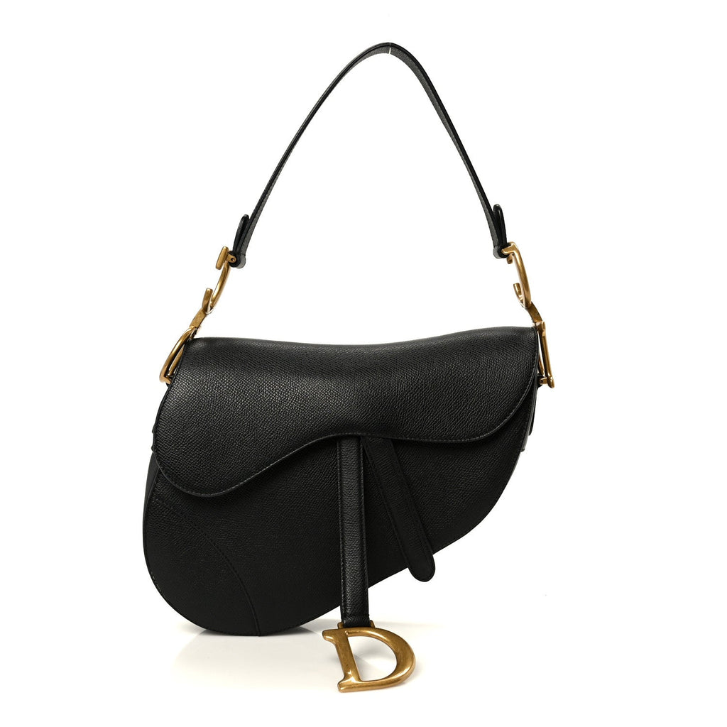 Christian Dior Grained Calfskin Saddle Bag Black