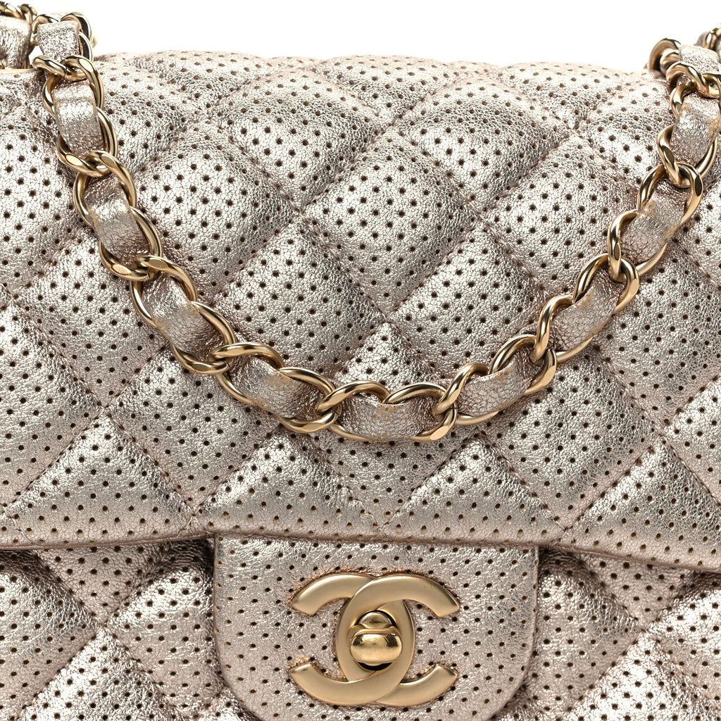 Chanel Metallic Lambskin Perforated Mini Square Flap Light Pink